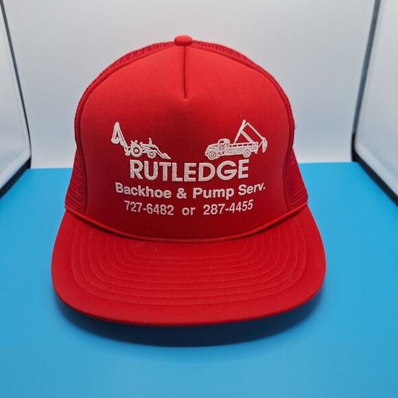 Vintage Rutledge Backhoe & Pump Trucker Snapback Hat Cap Red - Picture 1 of 7